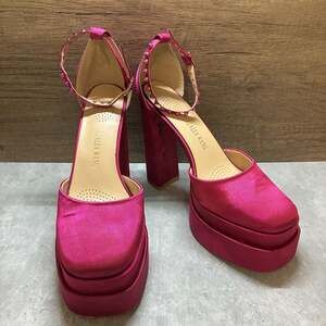 Azalea Wang Hot Pink Penelope Platform Chunky Block Heels ankle straps sz 11